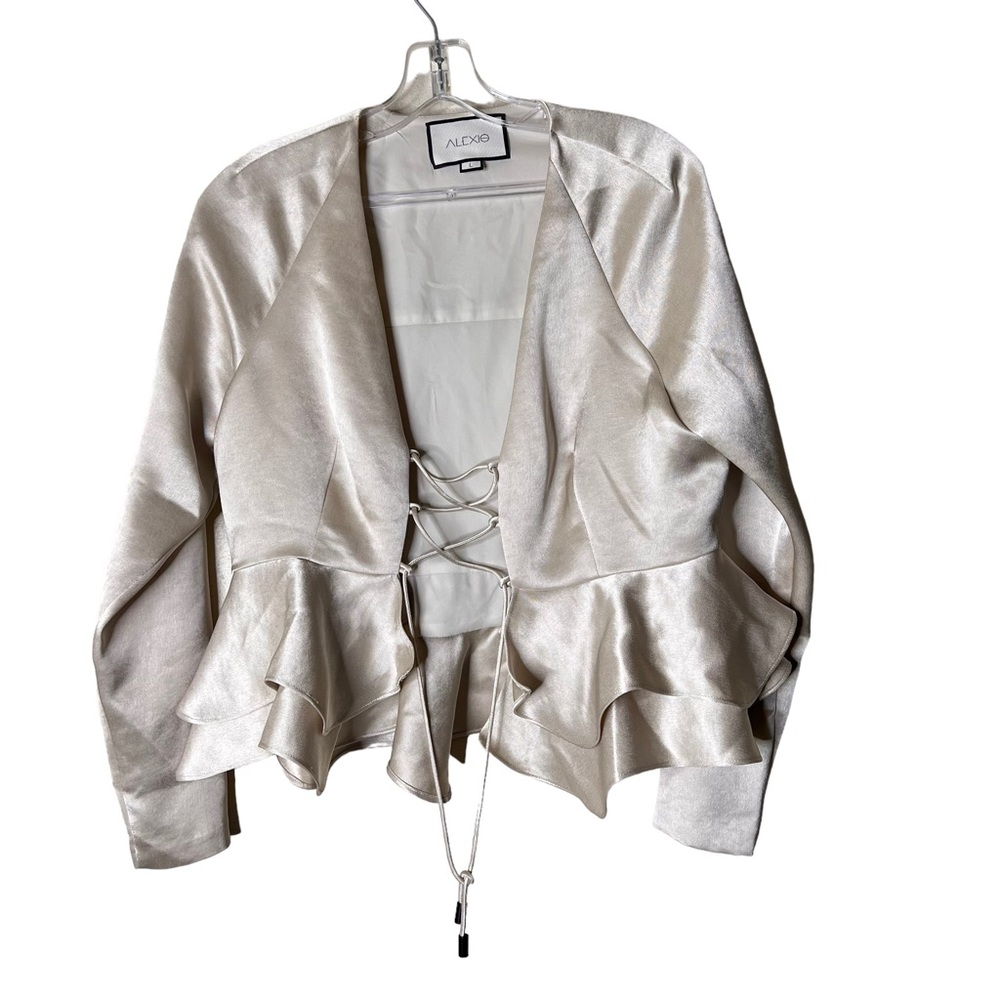 Alexis Reagan Lace Front Satin Peplum Long Sleeve Top
